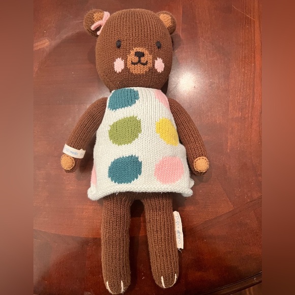 CUDDLE + KIND Ivy the Bear 13” Hand Knit Stuffee Animal - Picture 2 of 8
